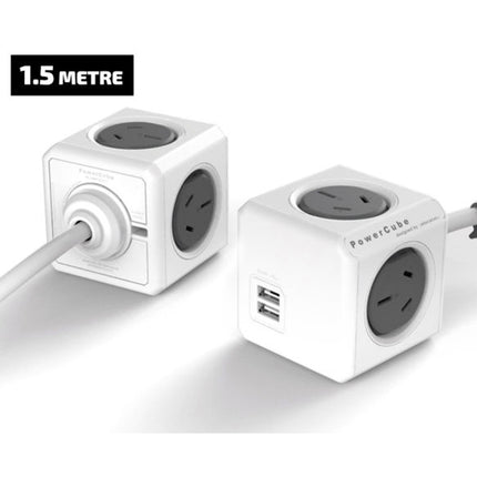 Allocacoc PowerCube Extended USB Powerboard 4-Outlets 2 USB Ports Grey-White 1.5m.