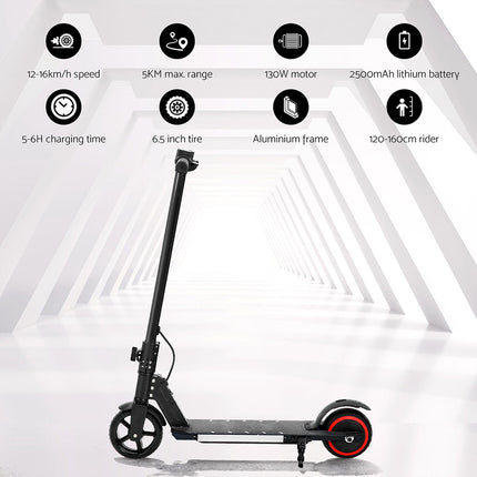 Electric Scooter 130W 16KM/H LED Light Folding Portable Riding Commuter Black.