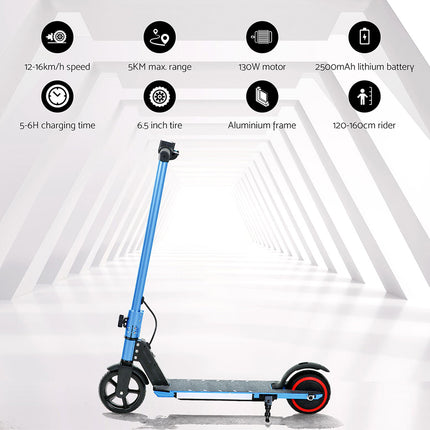 Electric Scooter 130W 16KM/H LED Light Folding Portable Riding Commuter Blue.