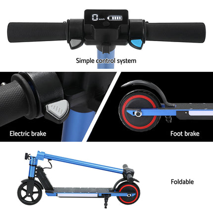 Electric Scooter 130W 16KM/H LED Light Folding Portable Riding Commuter Blue.