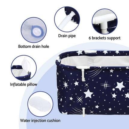 Weisshorn Foldable Bathtub PVC SPA Bucket Inflatable Cushion 114x62cm Star Navy.