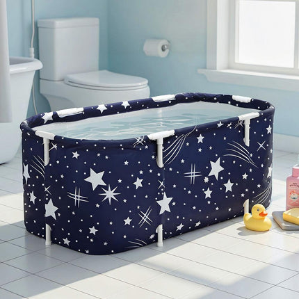 Weisshorn Foldable Bathtub PVC SPA Bucket Inflatable Cushion 114x62cm Star Navy.