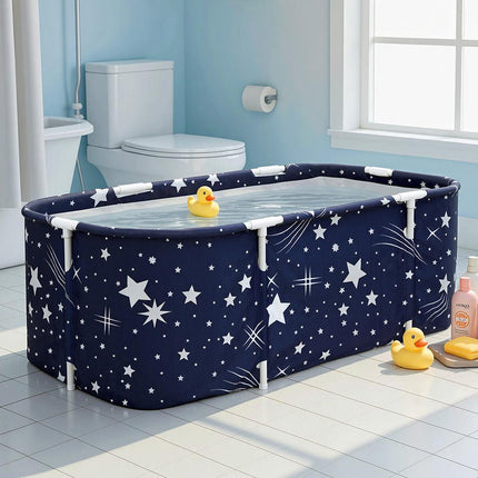 Weisshorn Foldable Bathtub PVC SPA Bucket Inflatable Cushion 134x65cm Star Navy.