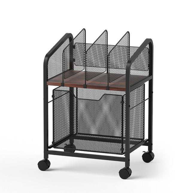 Artiss Mobile File Cabinet Rolling with Locking Wheels Wood Top Compact Storage Organiser Black.