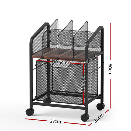 Artiss Mobile File Cabinet Rolling with Locking Wheels Wood Top Compact Storage Organiser Black.