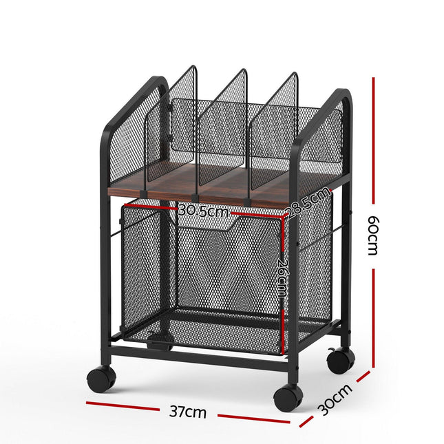 Artiss Mobile File Cabinet Rolling with Locking Wheels Wood Top Compact Storage Organiser Black.