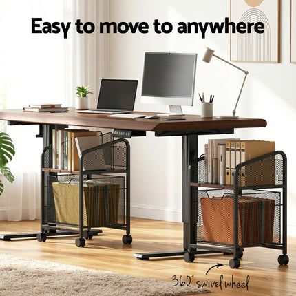 Artiss Mobile File Cabinet Rolling with Locking Wheels Wood Top Compact Storage Organiser Black.