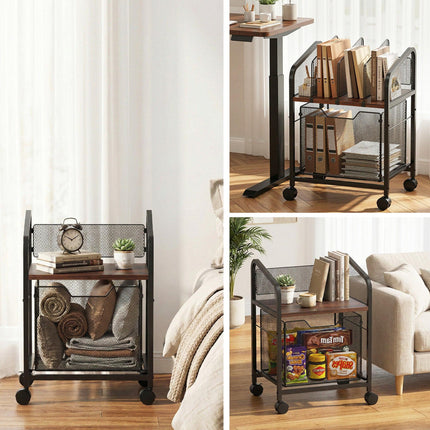 Artiss Mobile File Cabinet Rolling with Locking Wheels Wood Top Compact Storage Organiser Black.