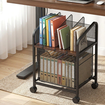 Artiss Mobile File Cabinet Rolling with Locking Wheels Wood Top Compact Storage Organiser Black.