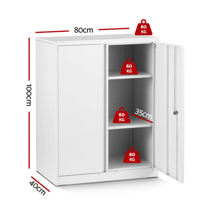 Artiss Steel Locker Cabinet Filing Mental Storage 3-Point Lock Adjustable Shelves White.