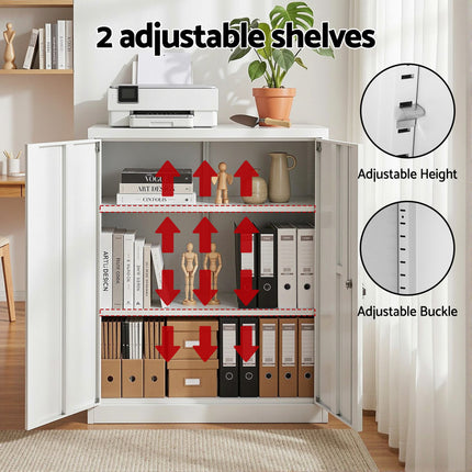 Artiss Steel Locker Cabinet Filing Mental Storage 3-Point Lock Adjustable Shelves White.
