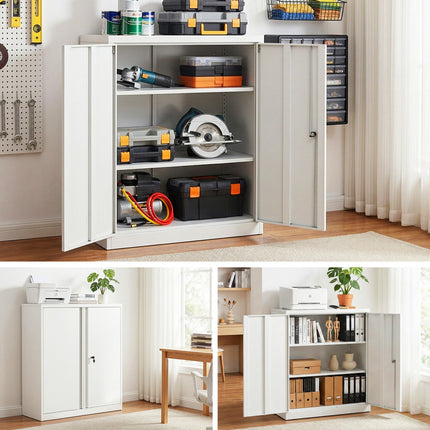 Artiss Steel Locker Cabinet Filing Mental Storage 3-Point Lock Adjustable Shelves White.