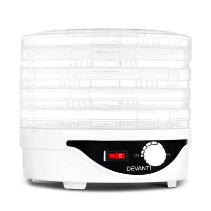 Devanti 5 Trays Food Dehydrator Fruit Dehydrators Pet Beef Jerky Dryer White.
