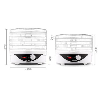 Devanti 5 Trays Food Dehydrator Fruit Dehydrators Pet Beef Jerky Dryer White.