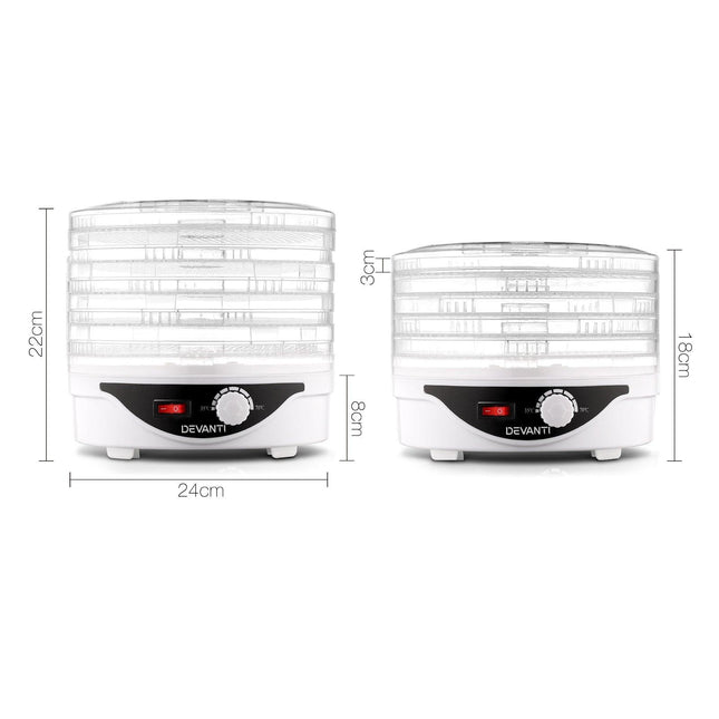 Devanti 5 Trays Food Dehydrator Fruit Dehydrators Pet Beef Jerky Dryer White.