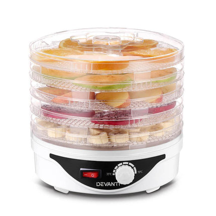 Devanti 5 Trays Food Dehydrator Fruit Dehydrators Pet Beef Jerky Dryer White.