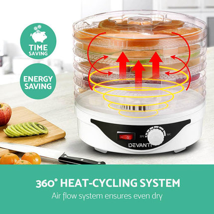 Devanti 5 Trays Food Dehydrator Fruit Dehydrators Pet Beef Jerky Dryer White.