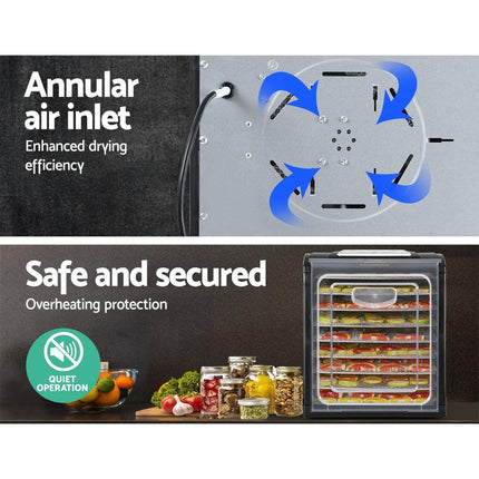 Devanti 9 Trays Food Dehydrator Stainless Steel Tray.