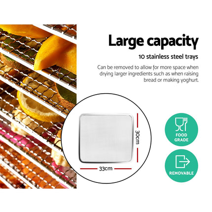Devanti 10 Trays Food Dehydrator Stainless Steel Tray.