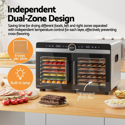 Devanti 16 Trays Food Dehydrator Dual-Zone Stainless Steel.