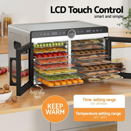 Devanti 16 Trays Food Dehydrator Dual-Zone Stainless Steel.