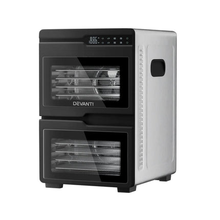 Devanti 12 Trays Food Dehydrator Dual-Zone Stainless Steel Fruit Jerky Dryer.