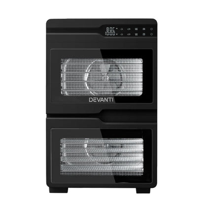 Devanti 12 Trays Food Dehydrator Dual-Zone Stainless Steel Fruit Jerky Dryer.