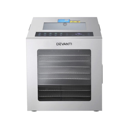 Devanti 10 Trays Food Dehydrator Stainless Steel Visible Glass Door 850W.