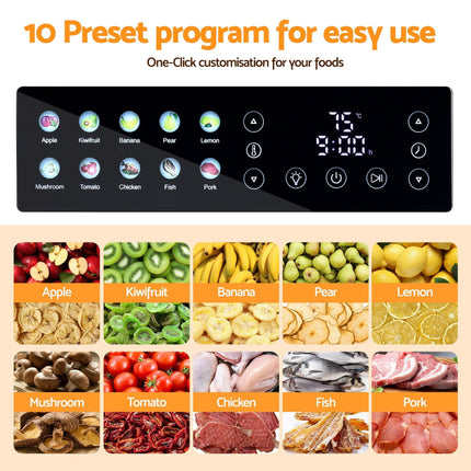 Devanti 10 Trays Food Dehydrator Stainless Steel Visible Glass Door 850W.