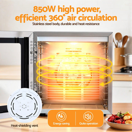 Devanti 10 Trays Food Dehydrator Stainless Steel Visible Glass Door 850W.