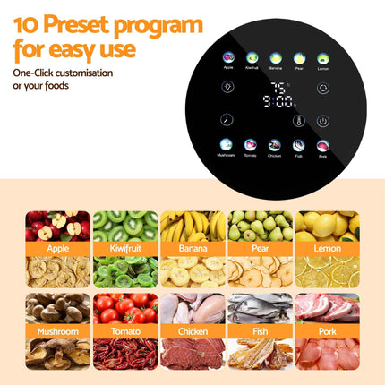 Devanti 8 Trays Food Dehydrator Stainless Steel Auto-Rotate 10 Programs 700W.