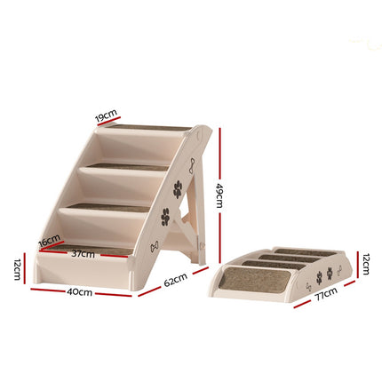 i.Pet Dog Ramp Steps For Bed Sofa Car Pet Stairs Ladder Portable Foldable Beige.