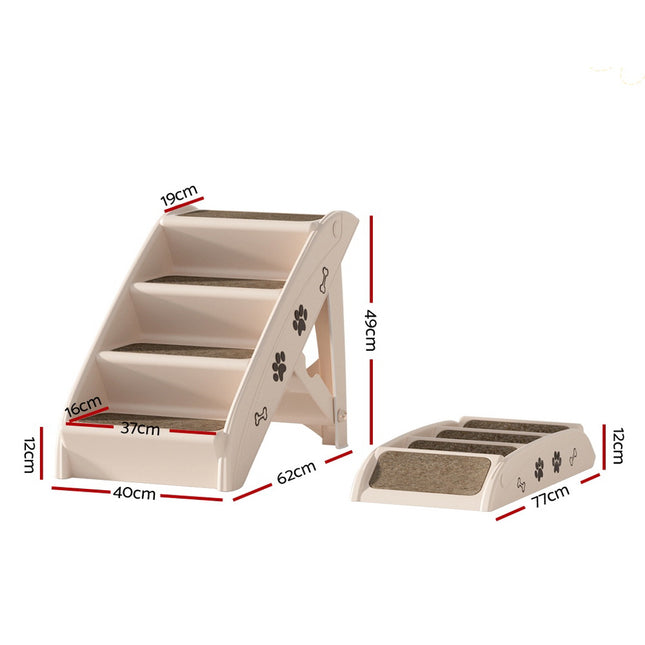 i.Pet Dog Ramp Steps For Bed Sofa Car Pet Stairs Ladder Portable Foldable Beige.