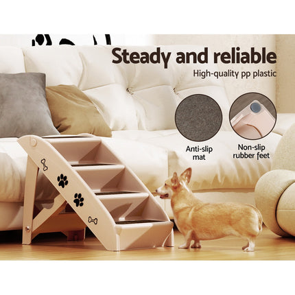 i.Pet Dog Ramp Steps For Bed Sofa Car Pet Stairs Ladder Portable Foldable Beige.