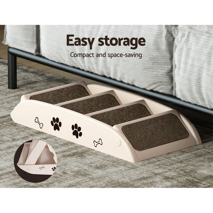 i.Pet Dog Ramp Steps For Bed Sofa Car Pet Stairs Ladder Portable Foldable Beige.
