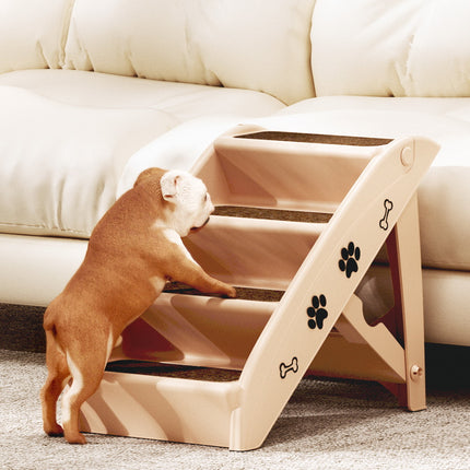 i.Pet Dog Ramp Steps For Bed Sofa Car Pet Stairs Ladder Portable Foldable Beige.