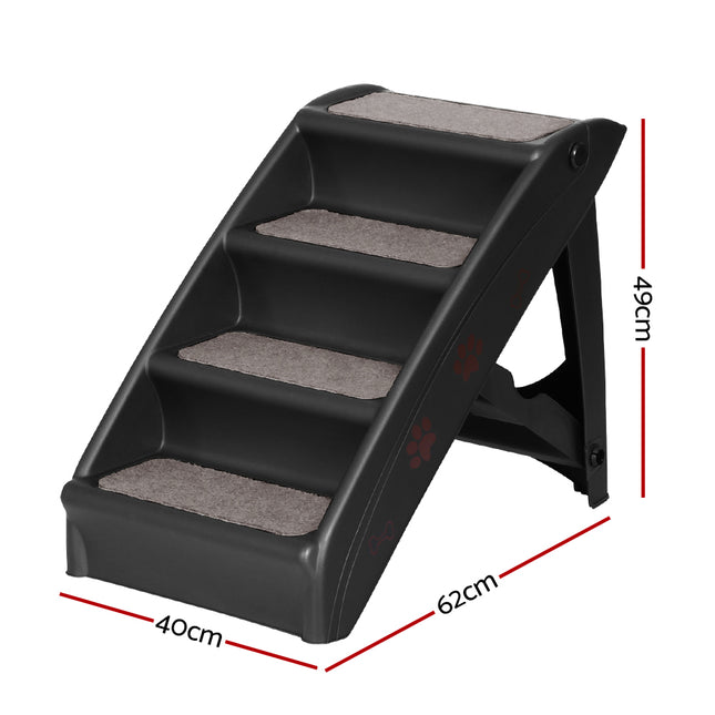 i.Pet Dog Ramp Steps For Bed Sofa Car Pet Stairs Ladder Portable Foldable Black.