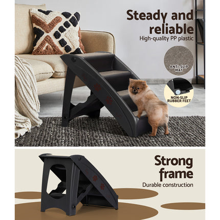 i.Pet Dog Ramp Steps For Bed Sofa Car Pet Stairs Ladder Portable Foldable Black.