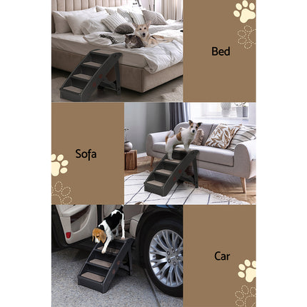 i.Pet Dog Ramp Steps For Bed Sofa Car Pet Stairs Ladder Portable Foldable Black.