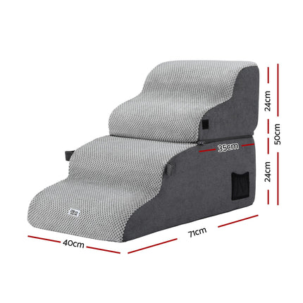 i.Pet Dog Stairs and Bed 2-in-1 Sofa Car Foam Non-Slip Washable Pet Stairs Indoor Grey.