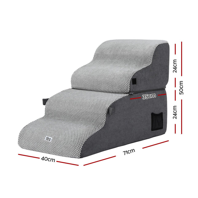 i.Pet Dog Stairs and Bed 2-in-1 Sofa Car Foam Non-Slip Washable Pet Stairs Indoor Grey.