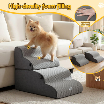 i.Pet Dog Stairs and Bed 2-in-1 Sofa Car Foam Non-Slip Washable Pet Stairs Indoor Grey.