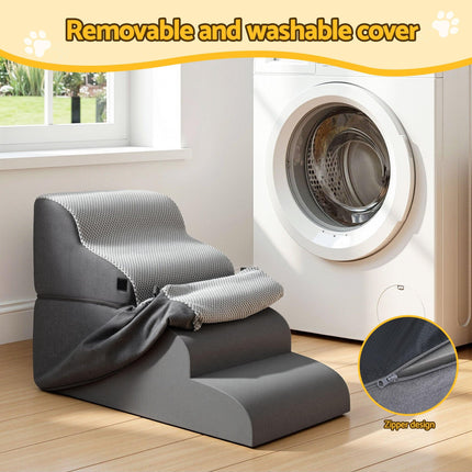 i.Pet Dog Stairs and Bed 2-in-1 Sofa Car Foam Non-Slip Washable Pet Stairs Indoor Grey.