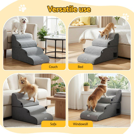 i.Pet Dog Stairs and Bed 2-in-1 Sofa Car Foam Non-Slip Washable Pet Stairs Indoor Grey.