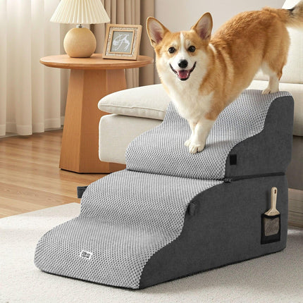 i.Pet Dog Stairs and Bed 2-in-1 Sofa Car Foam Non-Slip Washable Pet Stairs Indoor Grey.