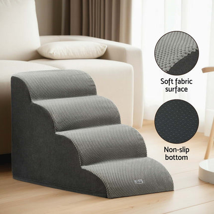 i.Pet Dog Ramp Steps Foam 4 Tier Pet Stairs For Bed Sofa Car Portable Indoor.