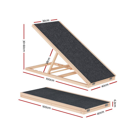 i.Pet Dog Ramp 100cm Adjustable Height Wooden Steps Stairs For Bed Sofa Car Foldable.