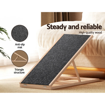 i.Pet Dog Ramp 100cm Adjustable Height Wooden Steps Stairs For Bed Sofa Car Foldable.