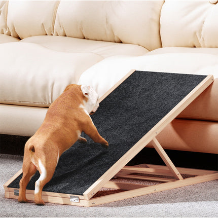 i.Pet Dog Ramp 100cm Adjustable Height Wooden Steps Stairs For Bed Sofa Car Foldable.