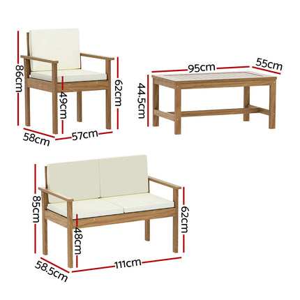 Gardeon 4-Piece Outdoor Sofa Set Wooden Couch Lounge Setting.